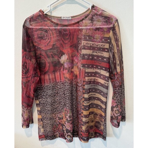 Db Sport Y2k 90s Sheer Mesh long sleeve Floral Graphic Print Shirt Size M - Picture 4 of 10